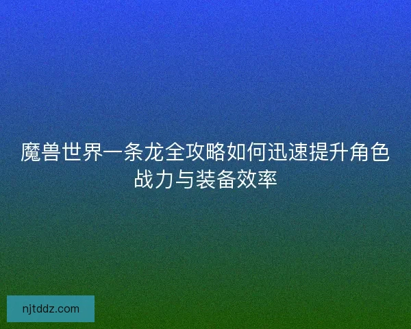 魔兽世界一条龙全攻略如何迅速提升角色战力与装备效率